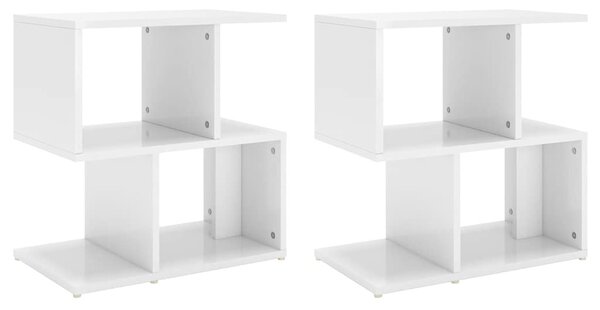 2 db magasfényű fehér szerelt fa éjjeliszekrény 50x30x51,5cm