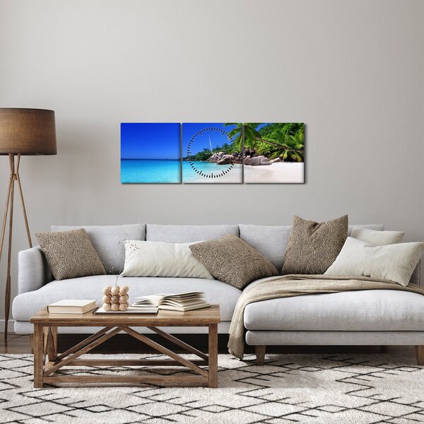 Kép a strandról a Praslin szigeten (órával) (90x30 cm)