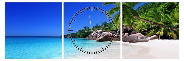 Kép a strandról a Praslin szigeten (órával) (90x30 cm)