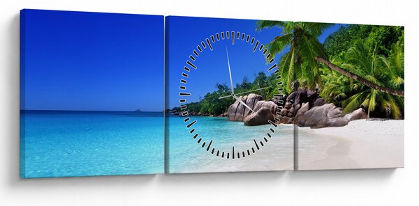 Kép a strandról a Praslin szigeten (órával) (90x30 cm)