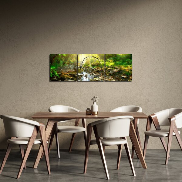 Egy folyó zöld erdőben képe (órával) (90x30 cm)