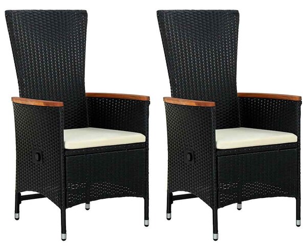 2 db fekete polyrattan kültéri szék párnával
