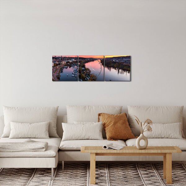 Az éjszakai Prága képe (órával) (90x30 cm)