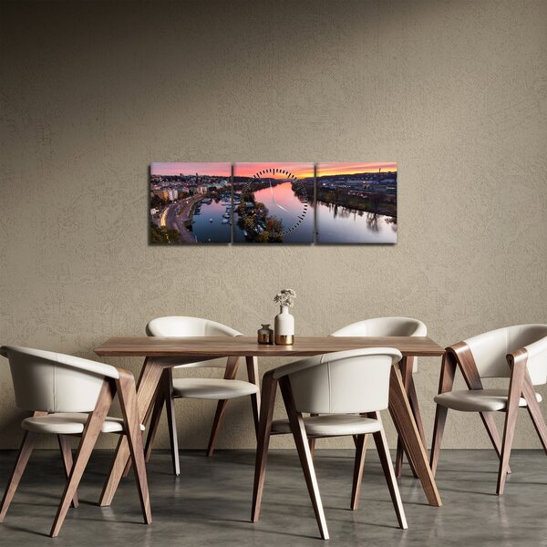 Az éjszakai Prága képe (órával) (90x30 cm)