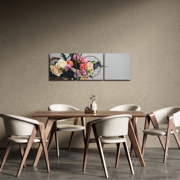 Egy kosár virágokkal képe (órával) (90x30 cm)