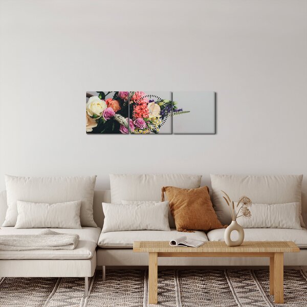 Egy kosár virágokkal képe (órával) (90x30 cm)