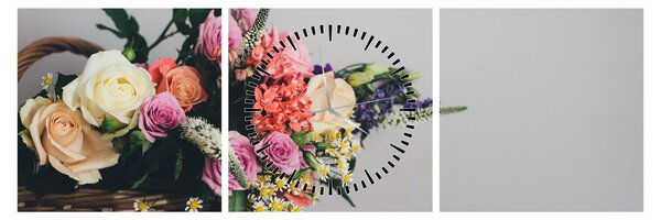 Egy kosár virágokkal képe (órával) (90x30 cm)