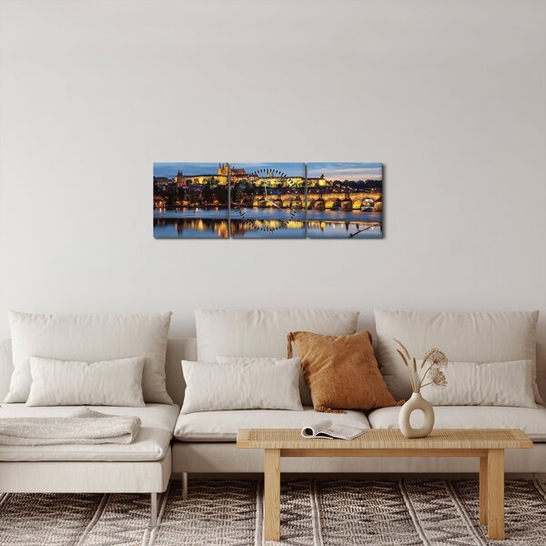 A prágai vár és a Károly-híd képe (órával) (90x30 cm)