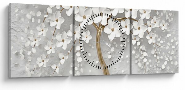 Fehér fa virágokkal képe (órával) (90x30 cm)