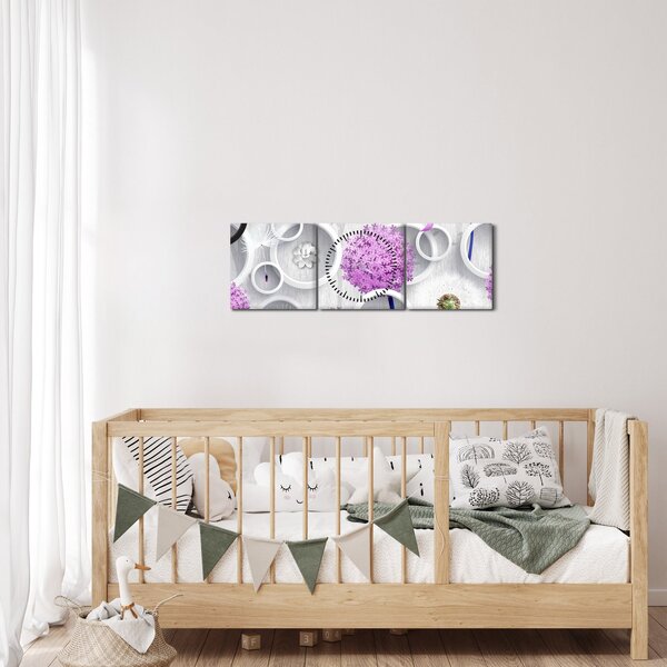 Kép a 3D absztrakció körökkel és virágokkal (órával) (90x30 cm)