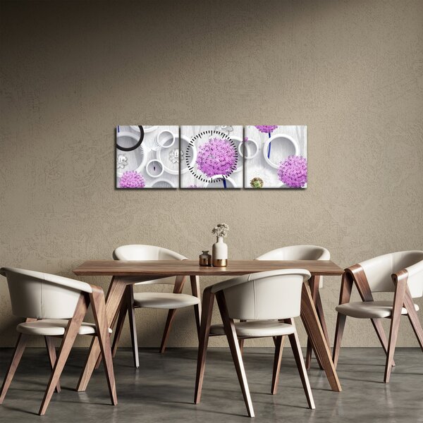 Kép a 3D absztrakció körökkel és virágokkal (órával) (90x30 cm)