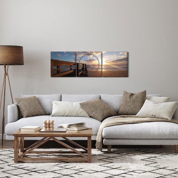 A móló, a strand és a tenger képe (órával) (90x30 cm)