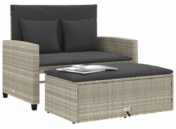 2 személyes világosszürke polyrattan kerti kanapé párnával