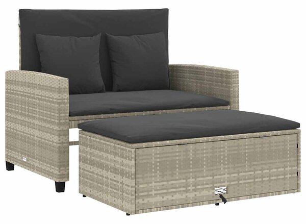 2 személyes világosszürke polyrattan kerti kanapé párnával