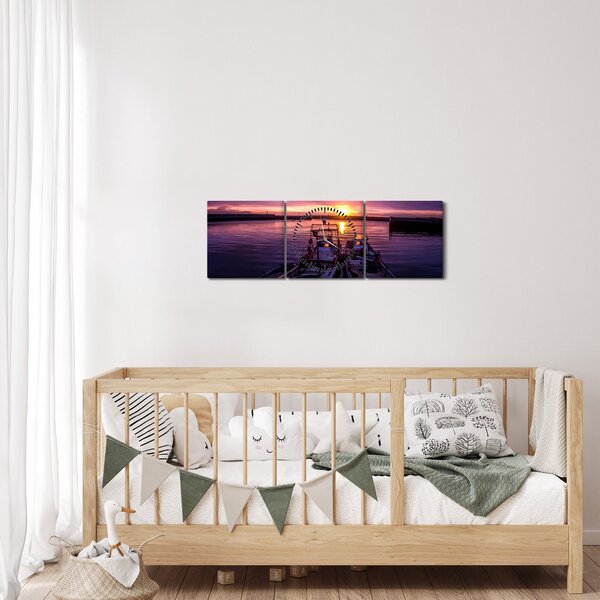 Egy halászhajók képe egy kikötőben (órával) (90x30 cm)