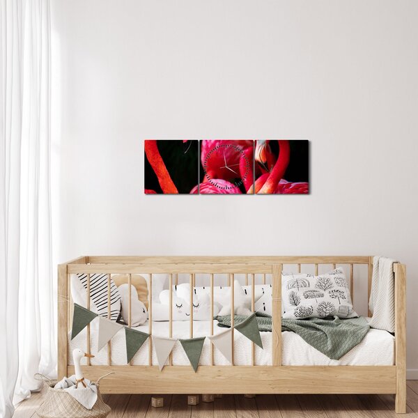 Vörös flamingók képe (órával) (90x30 cm)