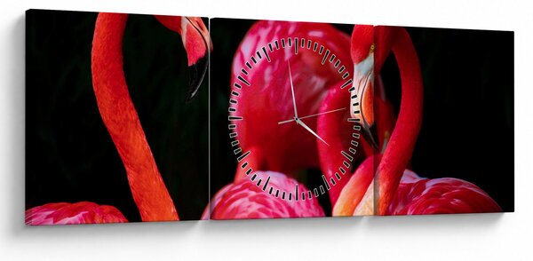 Vörös flamingók képe (órával) (90x30 cm)