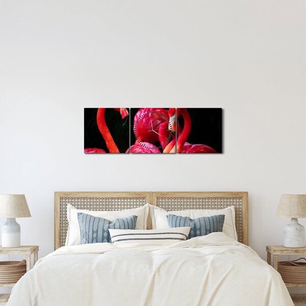 Vörös flamingók képe (órával) (90x30 cm)