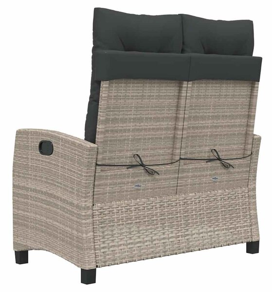 Világosszürke polyrattan dönthető kerti pad párnával