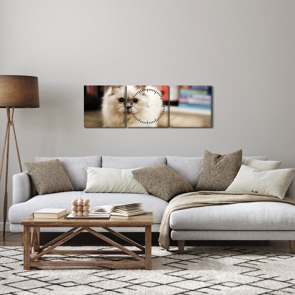 Fehér macska képe (órával) (90x30 cm)