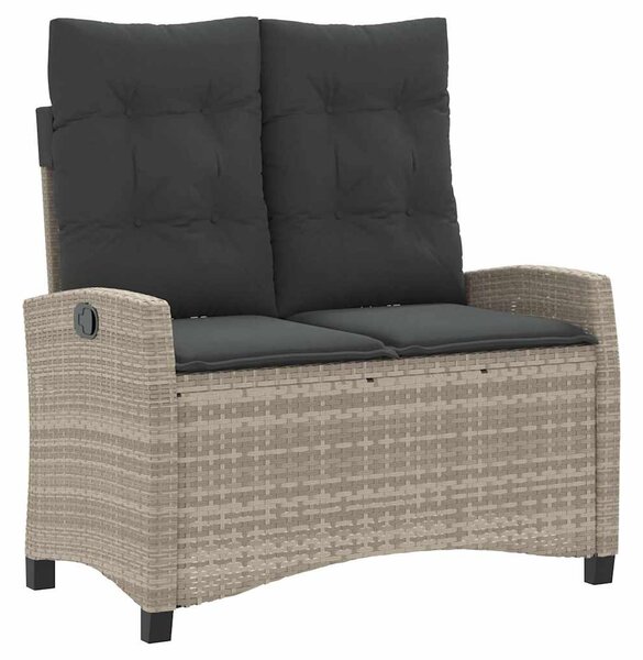 Világosszürke polyrattan dönthető kerti pad párnával