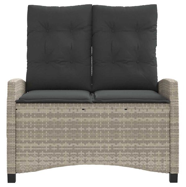 Világosszürke polyrattan dönthető kerti pad párnával