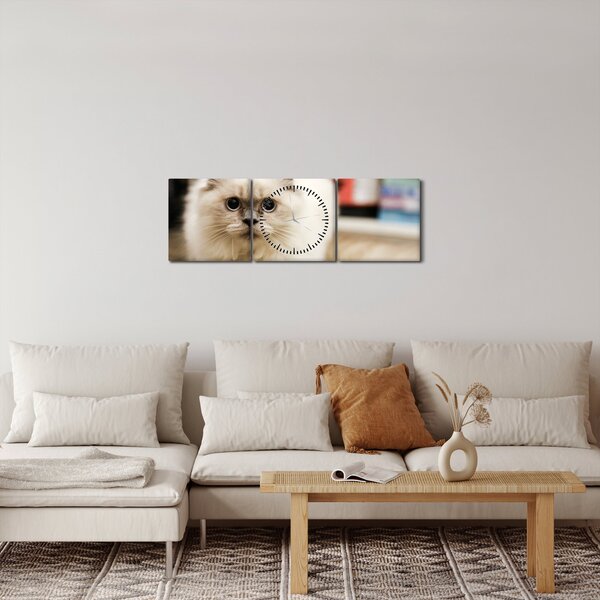 Fehér macska képe (órával) (90x30 cm)