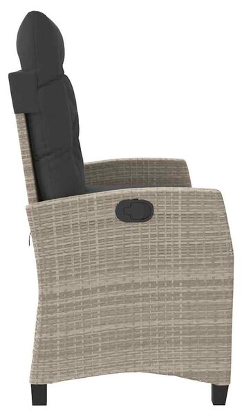 Világosszürke polyrattan dönthető kerti pad párnával