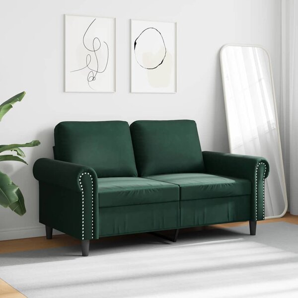 Kétszemélyes sötétzöld bársony kanapé 120 cm