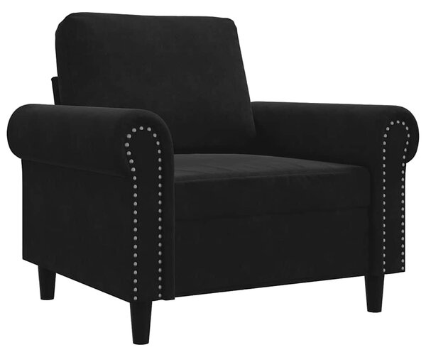 Fekete bársony kanapéfotel 60 cm
