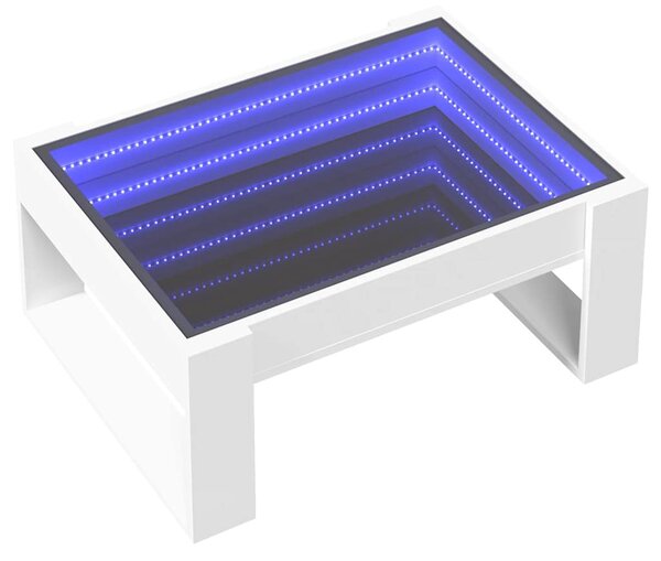 Fehér végtelen hatású LED-es dohányzóasztal 70 x 53 x 30 cm