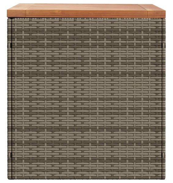 Szürke polyrattan és akácfa kerti tárolóláda 110 x 50 x 54 cm