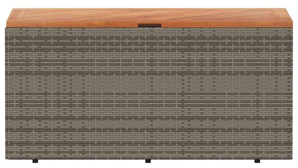 Szürke polyrattan és akácfa kerti tárolóláda 110 x 50 x 54 cm