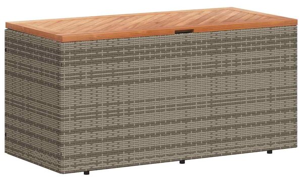 Szürke polyrattan és akácfa kerti tárolóláda 110 x 50 x 54 cm