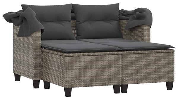 2 személyes szürke polyrattan kerti kanapé baldachinnal/székkel