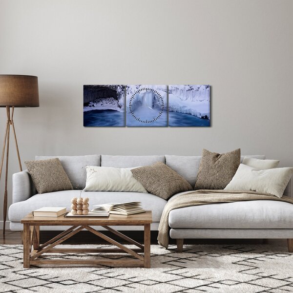 Vízesés képe télen (órával) (90x30 cm)