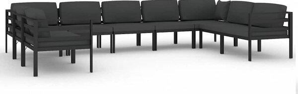 9 részes antracitszürke alumínium kerti ülőgarnitúra párnákkal