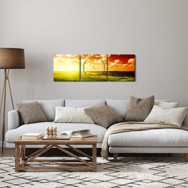 Rét képe ragyogó napfénnyel (órával) (90x30 cm)