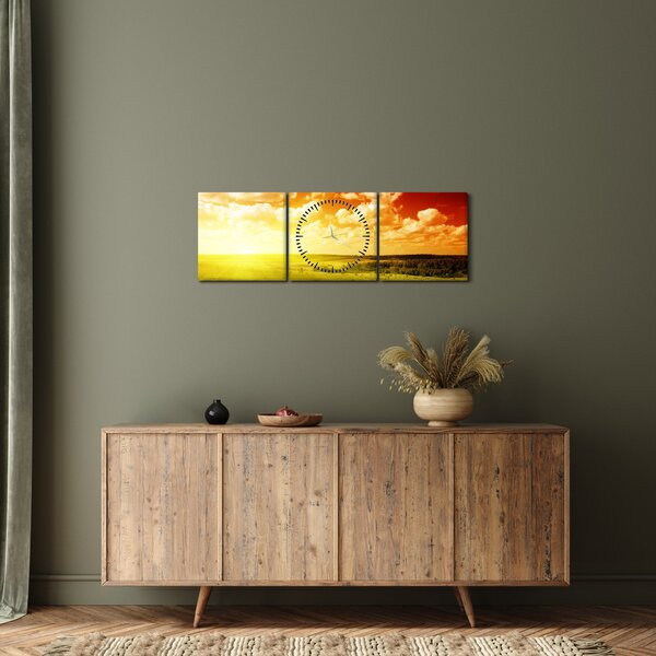 Rét képe ragyogó napfénnyel (órával) (90x30 cm)