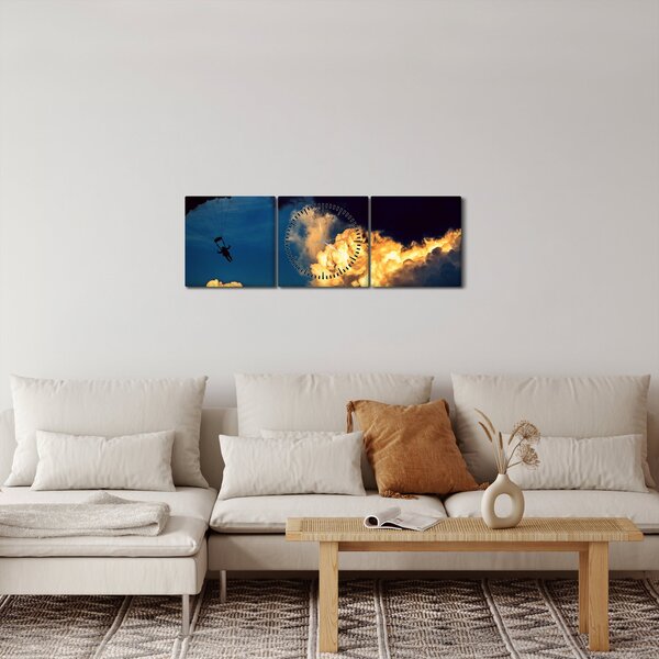 Ejtőernyős a felhőkben képe (órával) (90x30 cm)