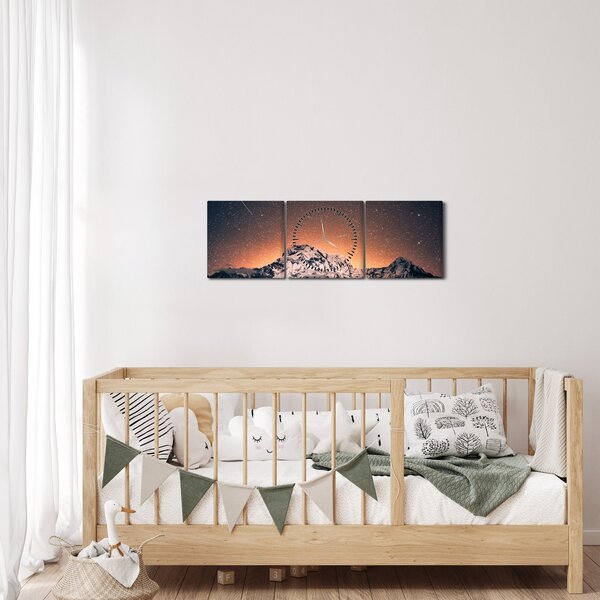 A csillagos ég, a hegyekkel képe (órával) (90x30 cm)