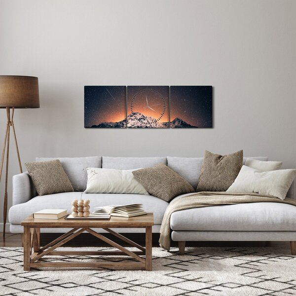 A csillagos ég, a hegyekkel képe (órával) (90x30 cm)