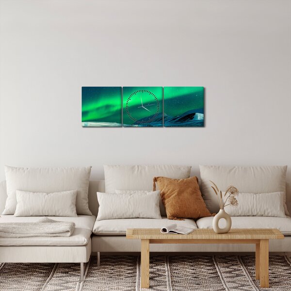 Emberek és az északi fény képe (órával) (90x30 cm)