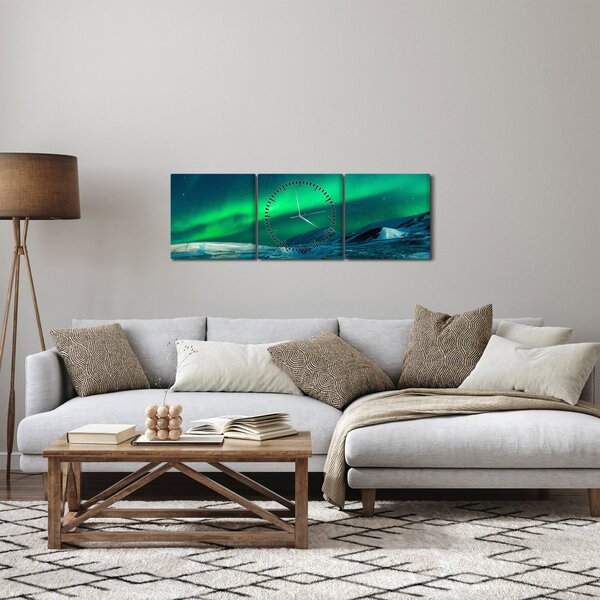 Emberek és az északi fény képe (órával) (90x30 cm)