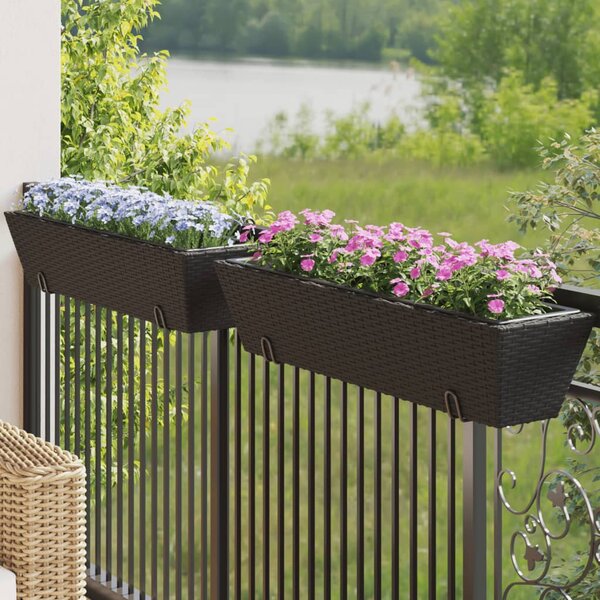 VidaXL 2 db fekete polyrattan növénytartó horoggal