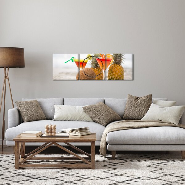 Ananász és csésze képe a strandon (órával) (90x30 cm)