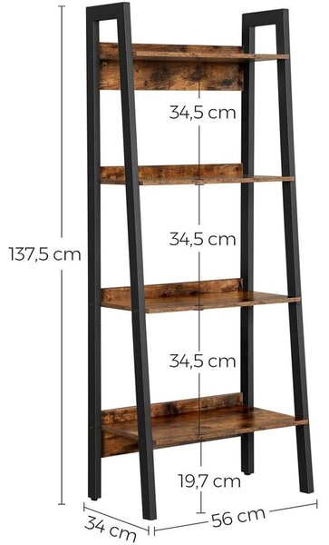 Létrapolc, 4 szintes könyvespolc 56 x 34 x 137,5 cm