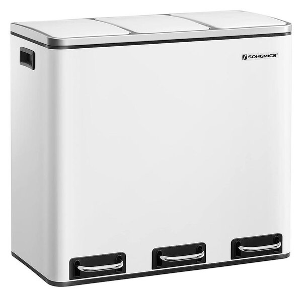 Konyhai pedálos szemetesdoboz, Szelektív hulladékgyűjtő, 3 x 18 L, fehér