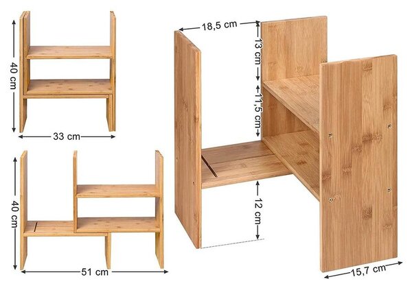 Bambusz asztali rendszerező, 3 adaptálható modulos asztali állvány