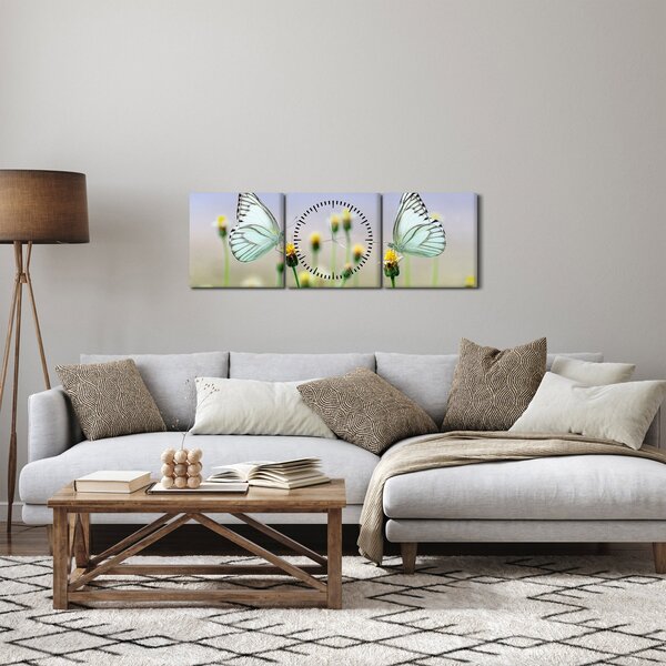 Pillangók eképe a virágon (órával) (90x30 cm)